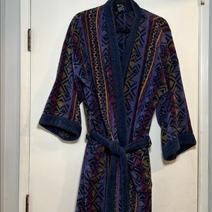 Vintage Stafford Thick Terrycloth Southwestern Print  Robe 100% Cotton One Size